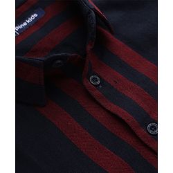 Pine Kids 100% Cotton Woven Striped Shirt with Full Sleeves in Navy Blue