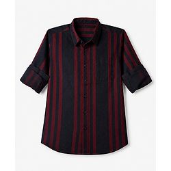 Pine Kids 100% Cotton Woven Striped Shirt with Full Sleeves in Navy Blue