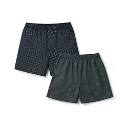 Pine Kids Cambric Woven Boxers With Polka Dot Floral Print Pack of 2 - Black Green