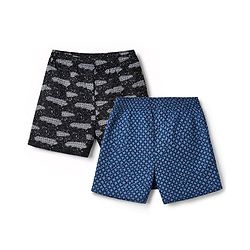 Pine Kids Cambric Woven Boxer With Print Pack of 2 - Blue Black