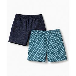 Pine Kids Cambric Woven Boxers With Polka Dot Print Pack of 2 - Navy Blue Black