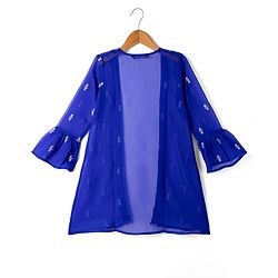 Pine Kids Georgette Woven Full Sleeves Indo Western Set With Floral Embroidery & Sequin Detailing - Royal Blue