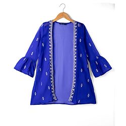 Pine Kids Georgette Woven Full Sleeves Indo Western Set With Floral Embroidery & Sequin Detailing - Royal Blue