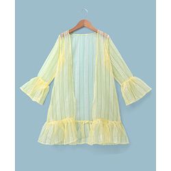 Pine Kids Woven Indo Western Set with Full Sleeves and Floral Pattern Embroidery in Yellow for 4-5 Years