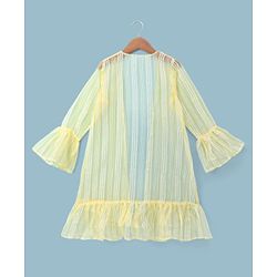 Pine Kids Woven Indo Western Set with Full Sleeves and Floral Pattern Embroidery in Yellow for 4-5 Years