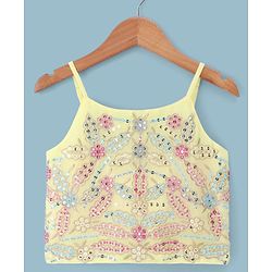 Pine Kids Woven Indo Western Set with Full Sleeves and Floral Pattern Embroidery in Yellow for 4-5 Years