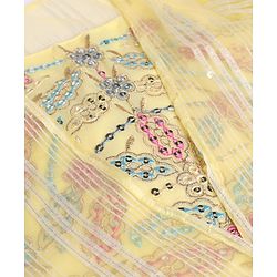Pine Kids Woven Indo Western Set with Full Sleeves and Floral Pattern Embroidery in Yellow for 4-5 Years