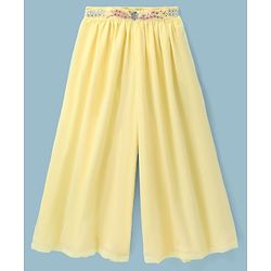 Pine Kids Woven Indo Western Set with Full Sleeves and Floral Pattern Embroidery in Yellow for 4-5 Years
