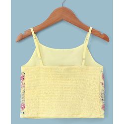 Pine Kids Woven Indo Western Set with Full Sleeves and Floral Pattern Embroidery in Yellow for 4-5 Years