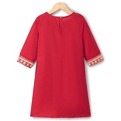 Pine Kids Woven Three Fourth Sleeves Kurti and Sharara with and Floral Embroidery - Maroon