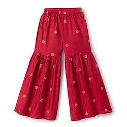 Pine Kids Woven Three Fourth Sleeves Kurti and Sharara with and Floral Embroidery - Maroon