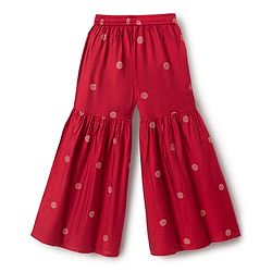 Pine Kids Woven Three Fourth Sleeves Kurti and Sharara with and Floral Embroidery - Maroon