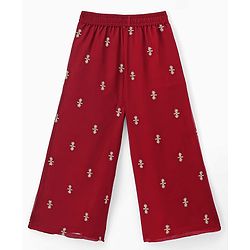 Pine Kids Georgette Woven Indo Western Sets With Floral Embroidery - Maroon