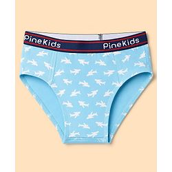 Pine Kids Cotton Elastane Knit Briefs With Shark & Stripe Print Pack of 3 - Black, Navy & Light Blue