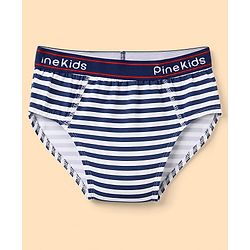 Pine Kids Cotton Elastane Knit Briefs With Shark & Stripe Print Pack of 3 - Black, Navy & Light Blue