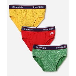 Pine Kids Cotton Elastane Knit Briefs with Dinosaur Print Pack of 3 - Mustard Red & Green