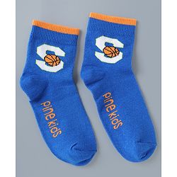 Pine Kids Cotton Mix Knit Ankle Length Socks With Brand Logo Print Set of 5 - Blue, White & Black