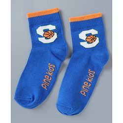 Pine Kids Cotton Mix Knit Ankle Length Socks With Brand Logo Print Set of 5 - Blue, White & Black