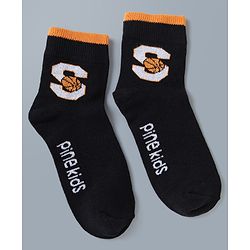 Pine Kids Cotton Mix Knit Ankle Length Socks With Brand Logo Print Set of 5 - Blue, White & Black