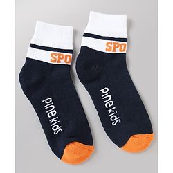 Pine Kids Cotton Mix Knit Ankle Length Socks With Brand Logo Print Set of 3 - Orange, White & Black
