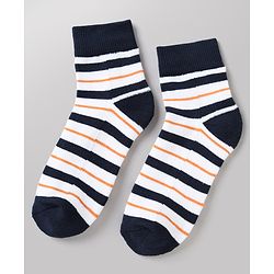Pine Kids Cotton Mix Knit Ankle Length Socks With Brand Logo Print Set of 3 - Orange, White & Black