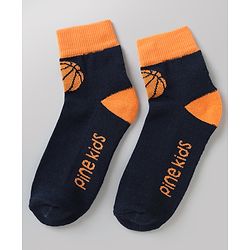 Pine Kids Cotton Mix Knit Ankle Length Socks With Brand Logo Print Set of 3 - Orange, White & Black