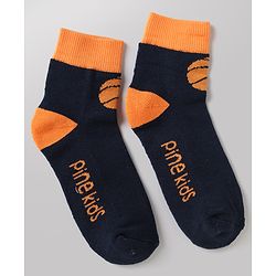 Pine Kids Cotton Mix Knit Ankle Length Socks With Brand Logo Print Set of 3 - Orange, White & Black