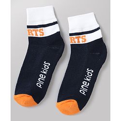 Pine Kids Cotton Mix Knit Ankle Length Socks With Brand Logo Print Set of 3 - Orange, White & Black