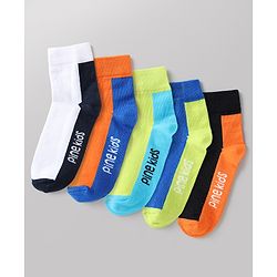 Pine Kids Cotton Mix Knit Ankle Length Socks With Brand Logo Print Set of 5 - Blue, White & Black