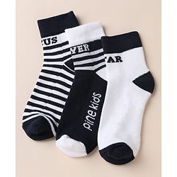 Pine Kids Cotton Blend Knit Ankle Length Striped Socks Pack of 3 - White Black
