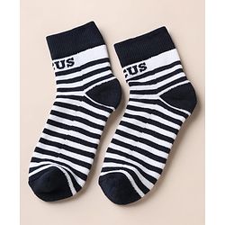 Pine Kids Cotton Blend Knit Ankle Length Striped Socks Pack of 3 - White Black