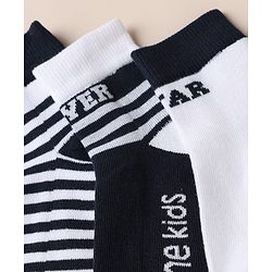 Pine Kids Cotton Blend Knit Ankle Length Striped Socks Pack of 3 - White Black