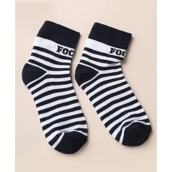 Pine Kids Cotton Blend Knit Ankle Length Striped Socks Pack of 3 - White Black