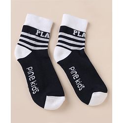 Pine Kids Cotton Blend Knit Ankle Length Striped Socks Pack of 3 - White Black