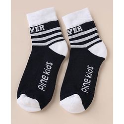 Pine Kids Cotton Blend Knit Ankle Length Striped Socks Pack of 3 - White Black