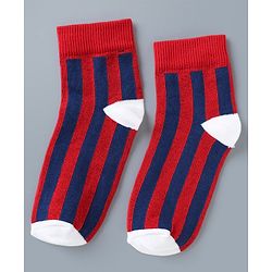 Pine Kids Cotton Mix Knit Ankle Length Striped Socks Set of 3 - Blue, White & Red