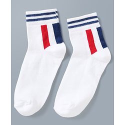 Pine Kids Cotton Mix Knit Ankle Length Striped Socks Set of 3 - Blue, White & Red