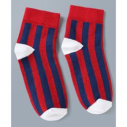 Pine Kids Cotton Mix Knit Ankle Length Striped Socks Set of 3 - Blue, White & Red