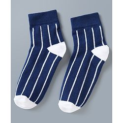 Pine Kids Cotton Mix Knit Ankle Length Striped Socks Set of 3 - Blue, White & Red