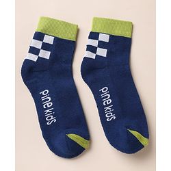 Pine Kids Cotton Blend Knit Ankle Length Socks With Text Design Pack of 3 - White Blue Green