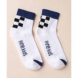 Pine Kids Cotton Blend Knit Ankle Length Socks With Text Design Pack of 3 - White Blue Green