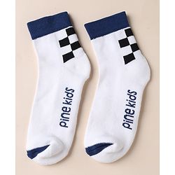 Pine Kids Cotton Blend Knit Ankle Length Socks With Text Design Pack of 3 - White Blue Green