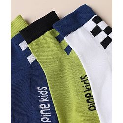 Pine Kids Cotton Blend Knit Ankle Length Socks With Text Design Pack of 3 - White Blue Green