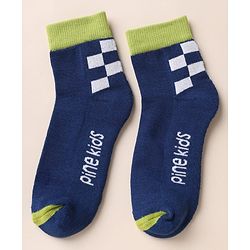 Pine Kids Cotton Blend Knit Ankle Length Socks With Text Design Pack of 3 - White Blue Green