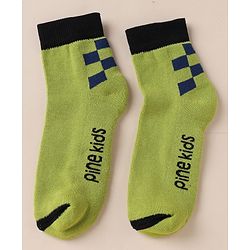 Pine Kids Cotton Blend Knit Ankle Length Socks With Text Design Pack of 3 - White Blue Green