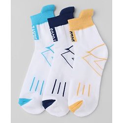 Pine Kids Cotton Knit Ankle Length Socks With Geometric Print Pack of 3 - Navy Blue & Yellow
