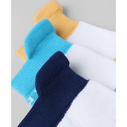Pine Kids Cotton Knit Ankle Length Socks With Geometric Print Pack of 3 - Navy Blue & Yellow
