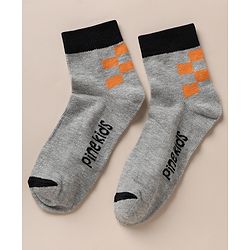 Pine Kids Cotton Knit Ankle Length Socks With Text Design Pack of 3 in Red Black Grey