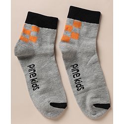 Pine Kids Cotton Knit Ankle Length Socks With Text Design Pack of 3 in Red Black Grey