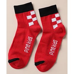 Pine Kids Cotton Knit Ankle Length Socks With Text Design Pack of 3 in Red Black Grey